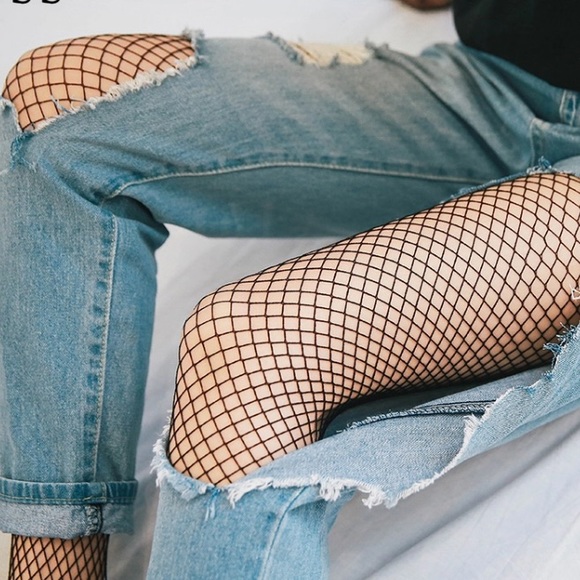 Black Fishnet Lace Leggings Stockings - Picture 4 of 6