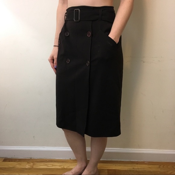 Miu Miu Brown Wool Button Belted Midi Skirt - Picture 2 of 8