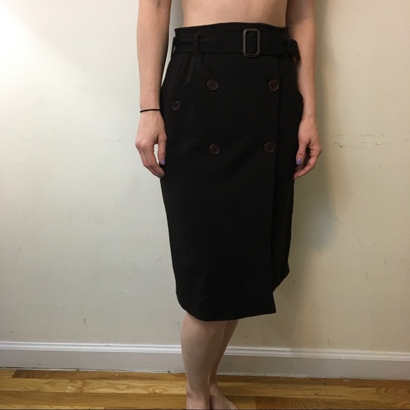 Miu Miu Brown Wool Button Belted Midi Skirt - Picture 5 of 8