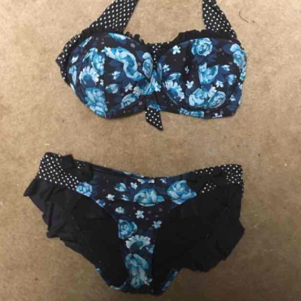 Black and blue floral hot topic bikini