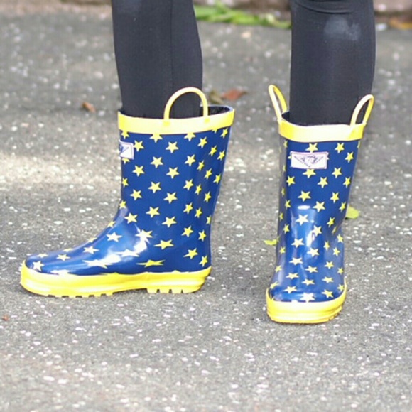 Kids Rainboots, Waterproof Faux Fur Lined Rain Boots, K-1552, Starry Day - Picture 2 of 4
