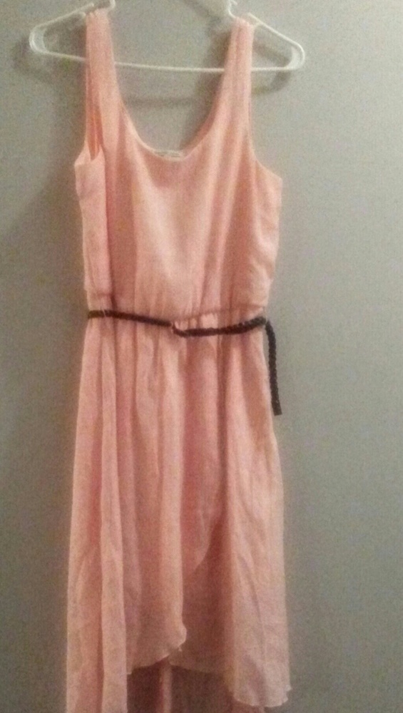 Peachy pink high low dress with belt