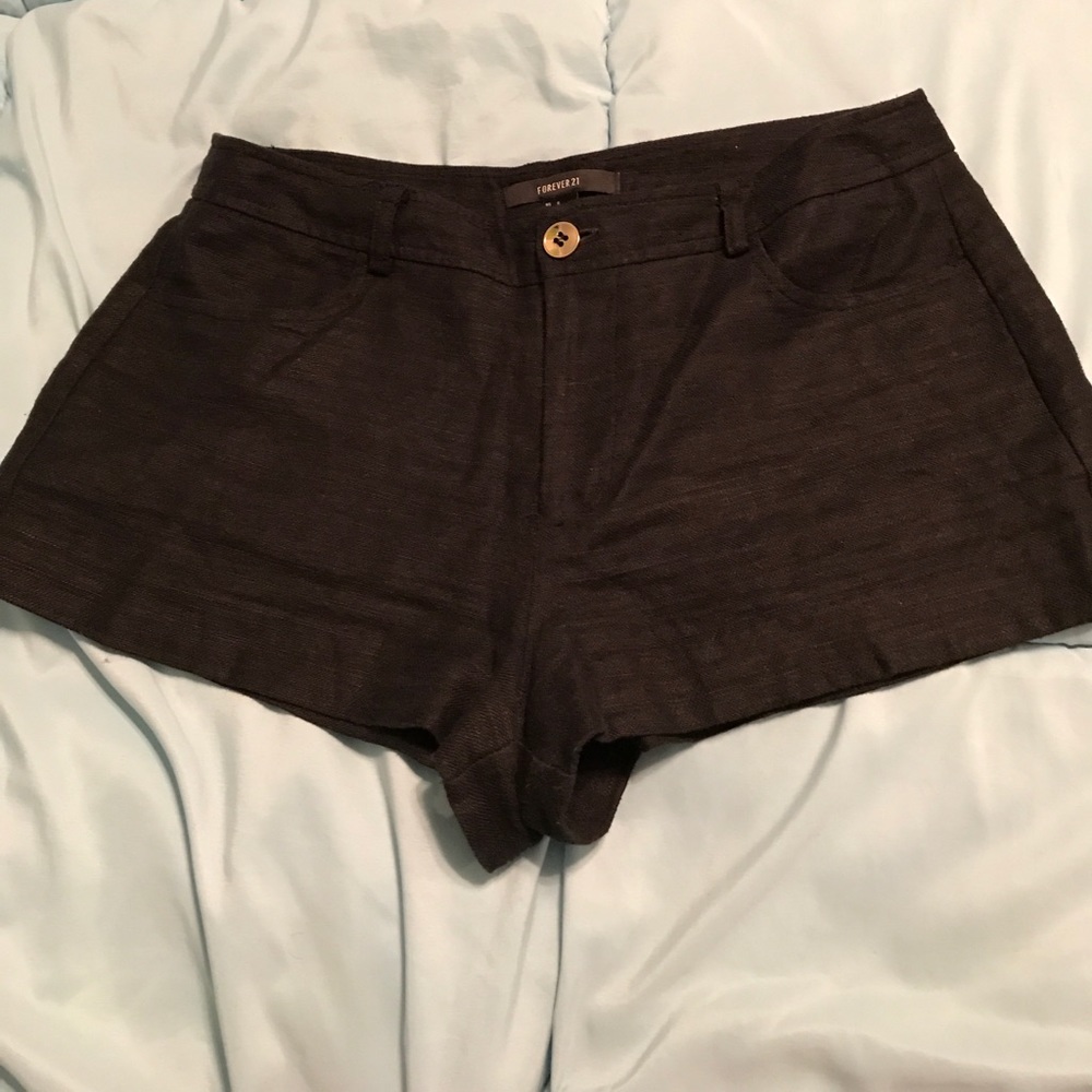 Forever 21 • Black Linen High-Waisted Shorts