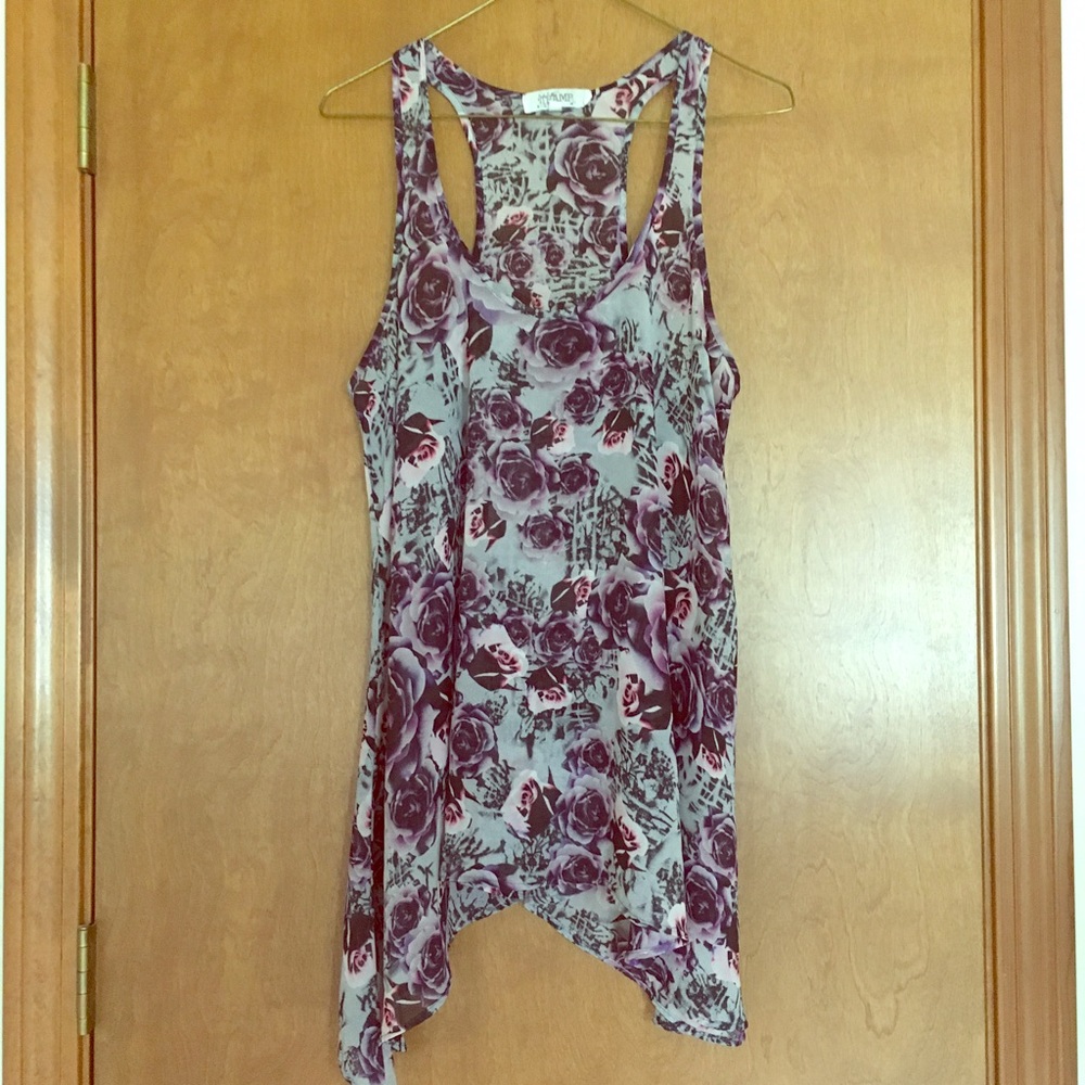 Floral Print Racerback Sheer Flowy Tank Sz M