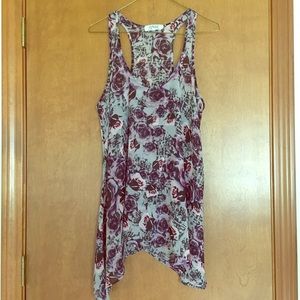 Floral Print Racerback Sheer Flowy Tank Sz M