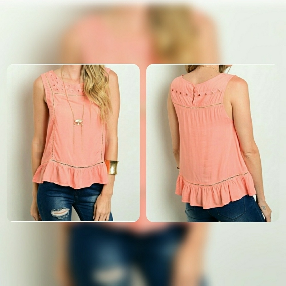 Coral Shortsleeve Ruffle Hem Top