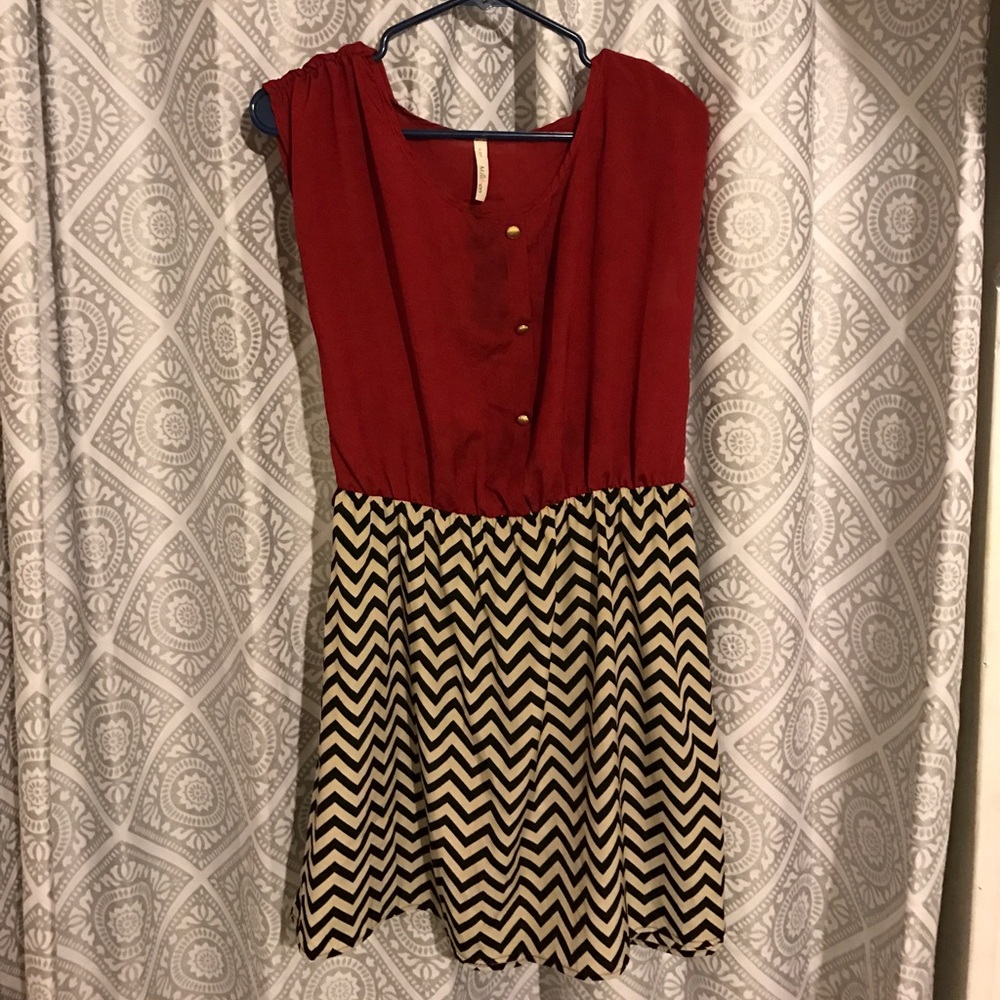 Red dress with Black and Tan chevron