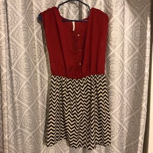 Red dress with Black and Tan chevron
