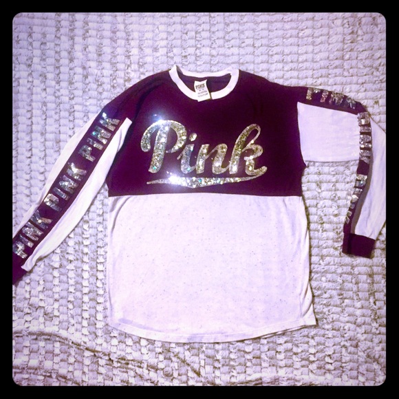 New✨PINK Victoria's Secret BLING Maroon Shirt - Picture 2 of 4