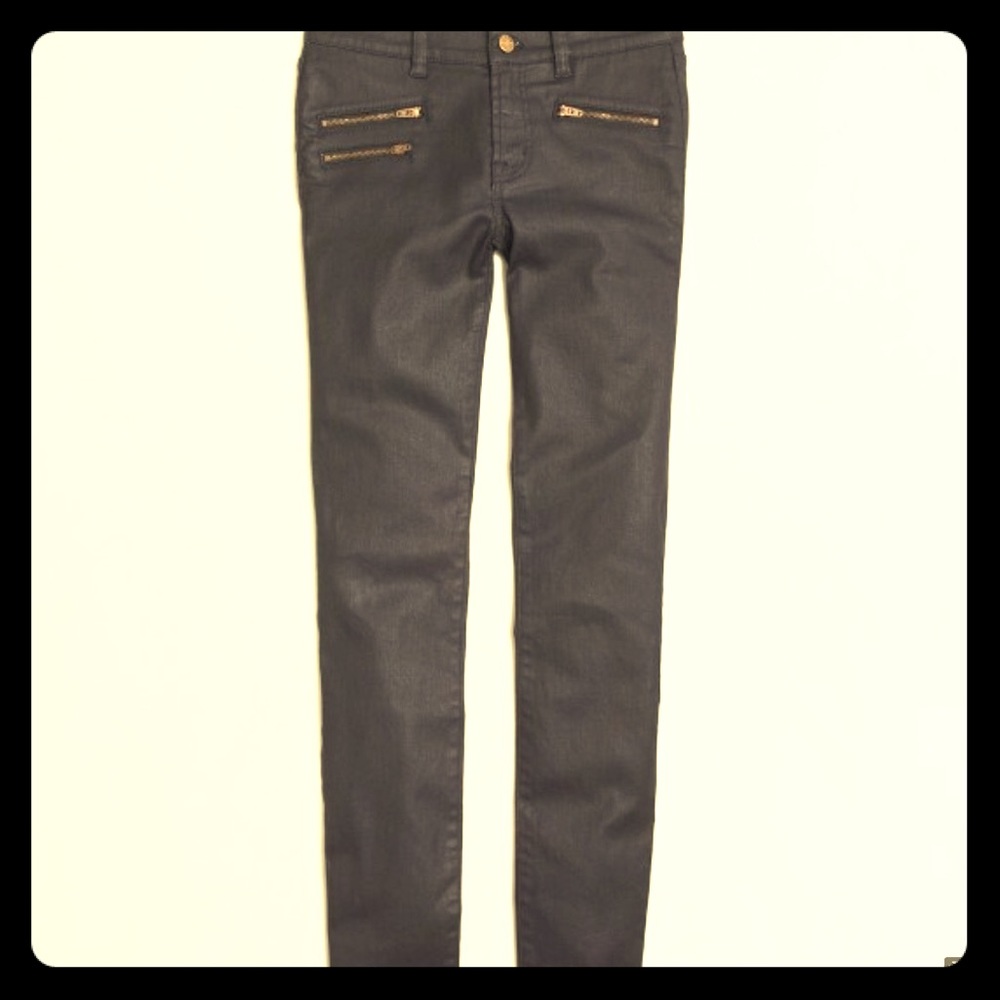 J. Crew -NWOT Black Skinny Coated Stretch Jeans
