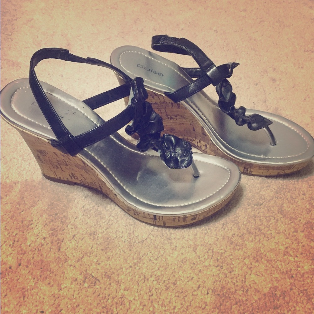 Black Wedge Sandals