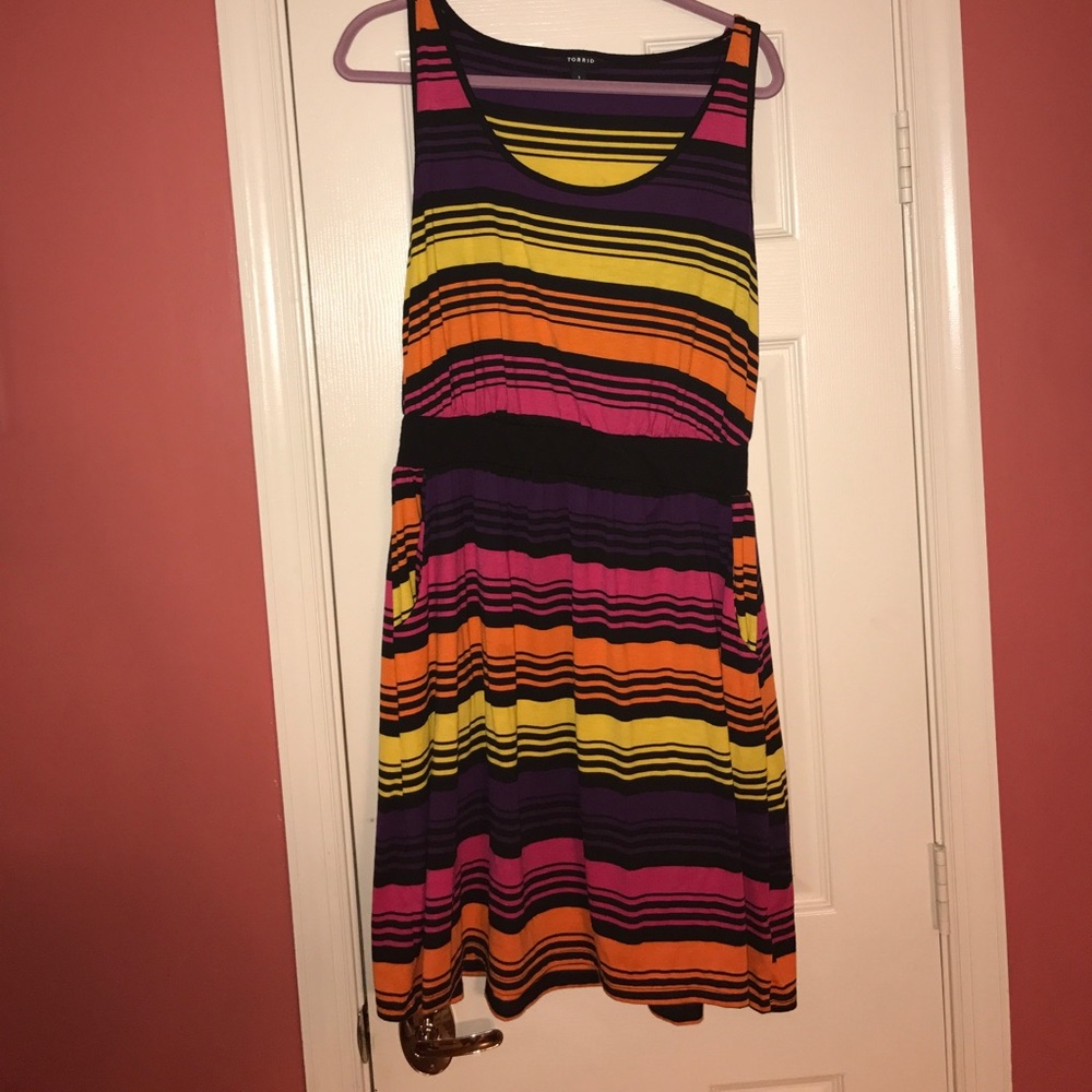 Torrid fit and flair dress stripped pocket dress