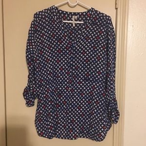 Blue white and red blouses