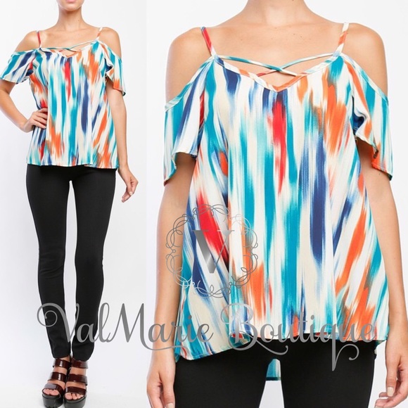 Multi color cold shoulder Blouse - Picture 2 of 2