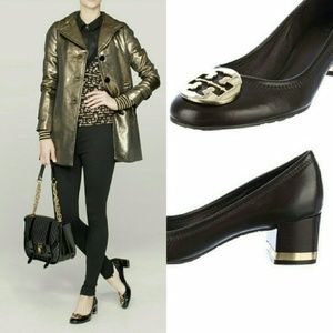 Tory Burch $250 Black Gold Amy Pumps Heels Shoes