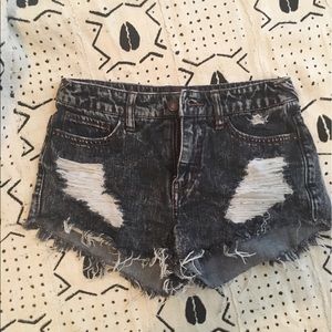 Black denim high rise cut off shorts