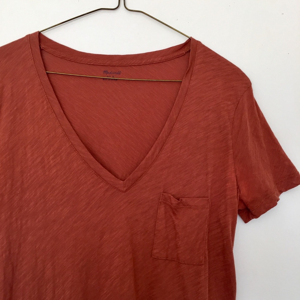 Madewell Orange Pocket V-neck Tee