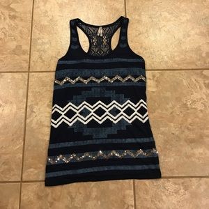 Navy sequined patterned tank top