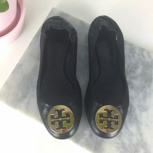 Tory Burch $225 Black Gold Reva Ballet Flats Shoes