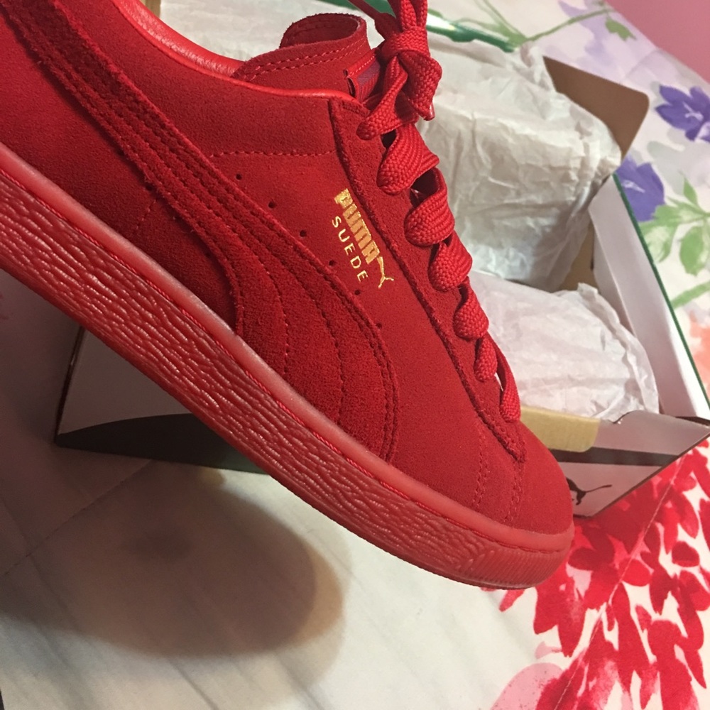 Red Suede Classic + Mono Iced Pumas