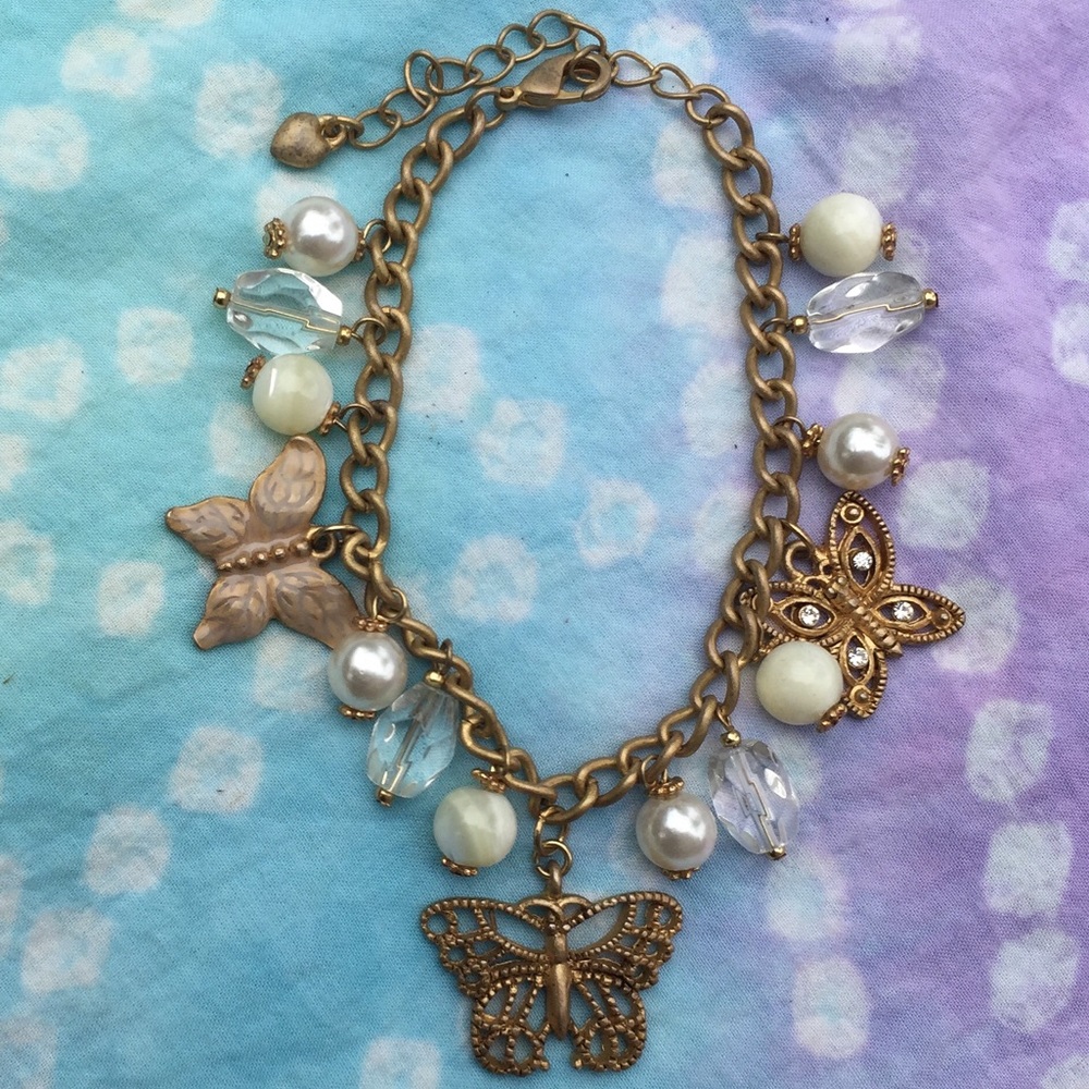 Enamel & Rhinestone Butterfly Charm Bracelet