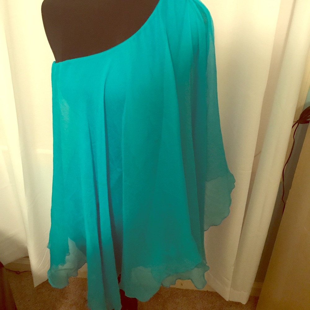 One shoulder aqua dress