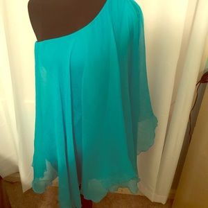 One shoulder aqua dress