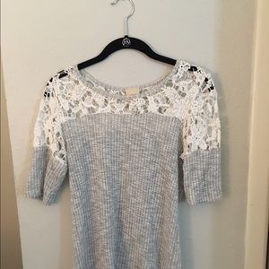 BKE light knit top floral sleeves buckle