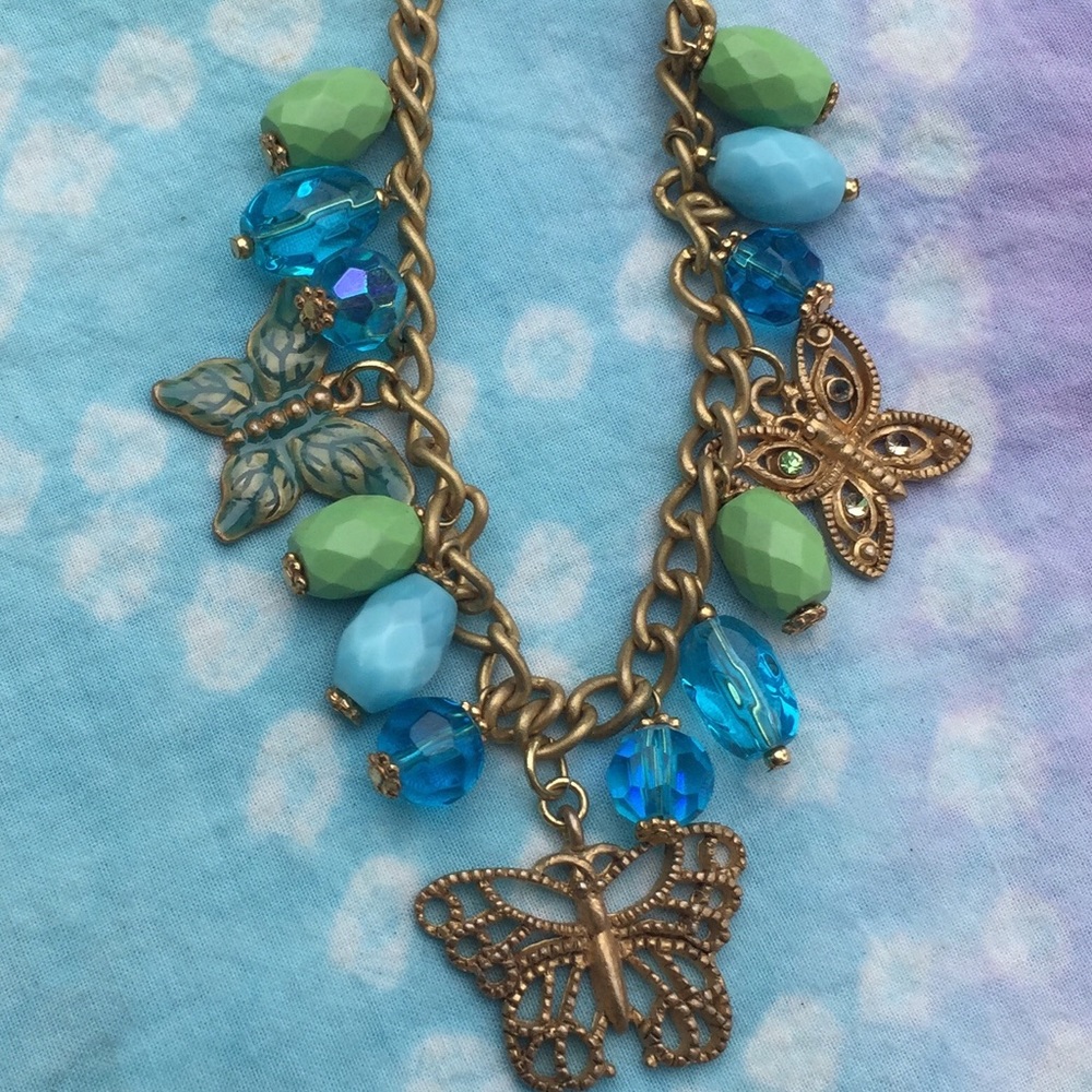 Green & Blue Butterfly Charm Bracelet