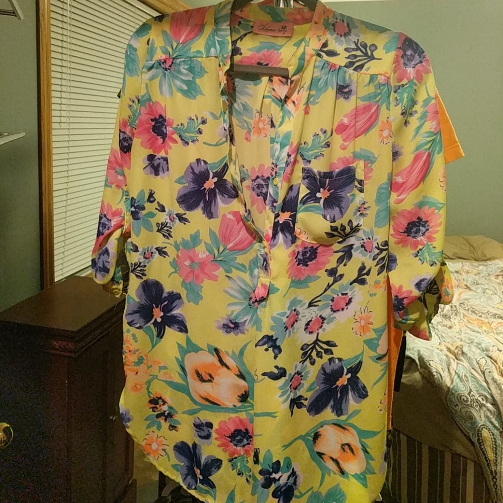 Bright yellow floral blouse