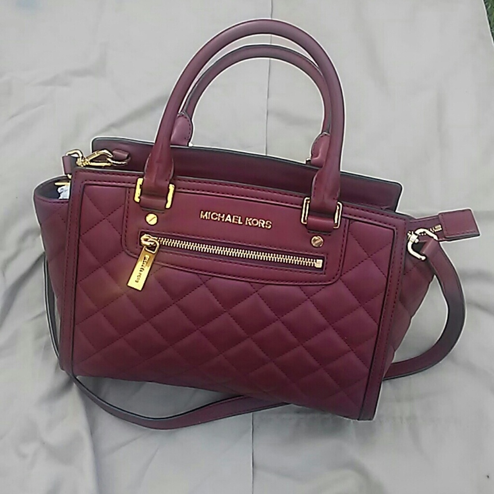 Michael Kors Claret Selma Zip Quilt Satchel