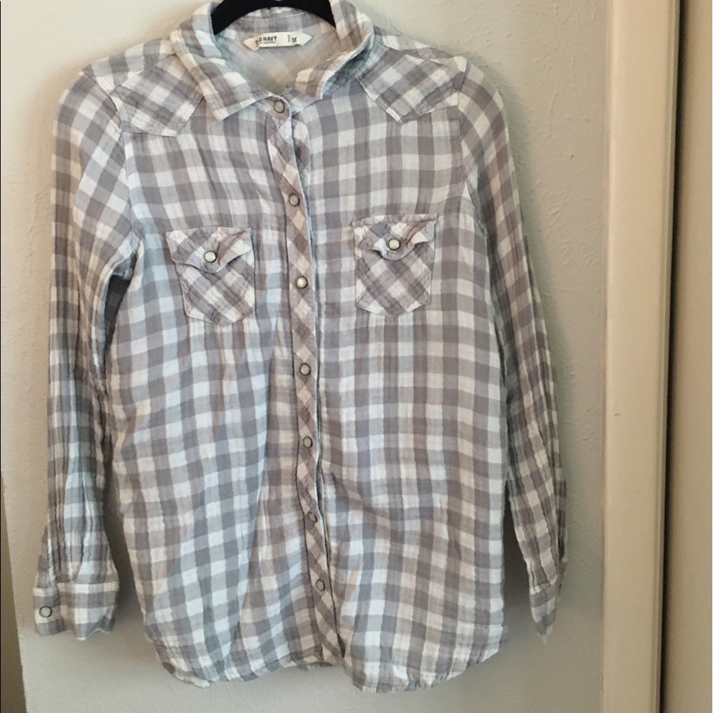 Old navy white and gray soft plaid shirt