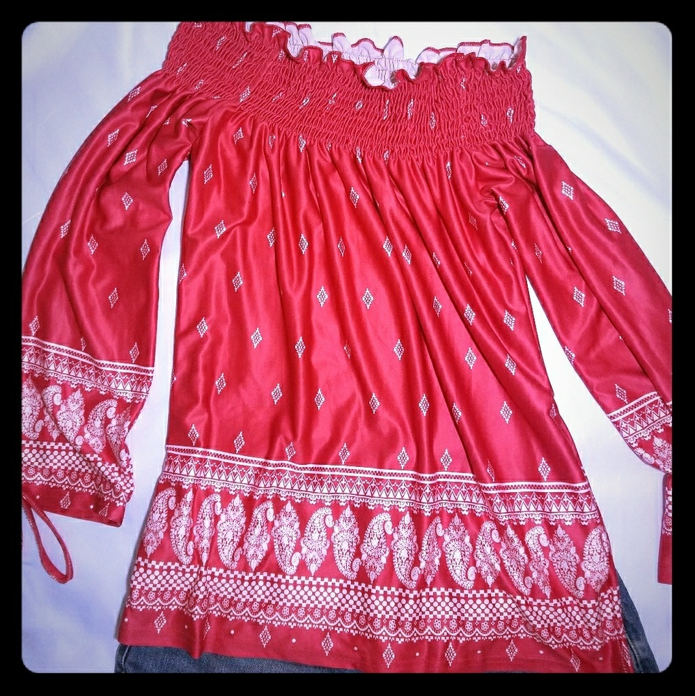 Off the shoulders boho bohemian blouse long sleeve