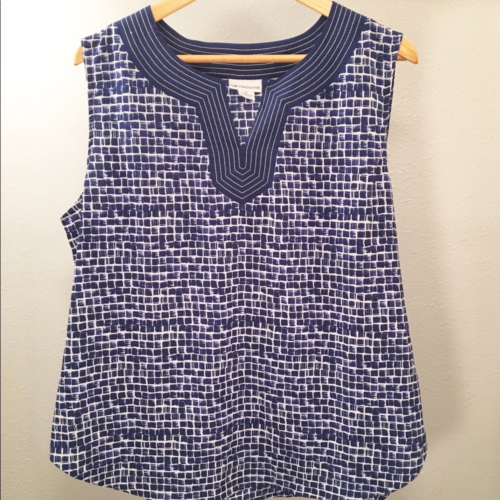 Liz Claiborne Blouse Blue and White Top