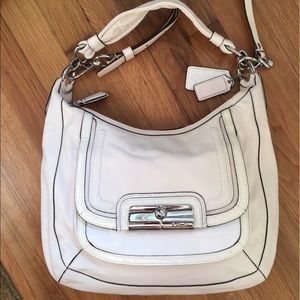 White leather coach purse