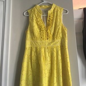 Yellow eyelet midi dress with gold button detail