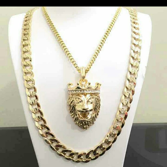 14K GOLD Plated ICED OUT CHAINS COMBO - Picture 1 of 2