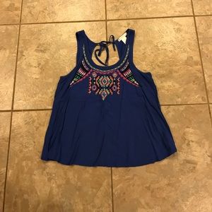 Blue multicolored patterned tank top