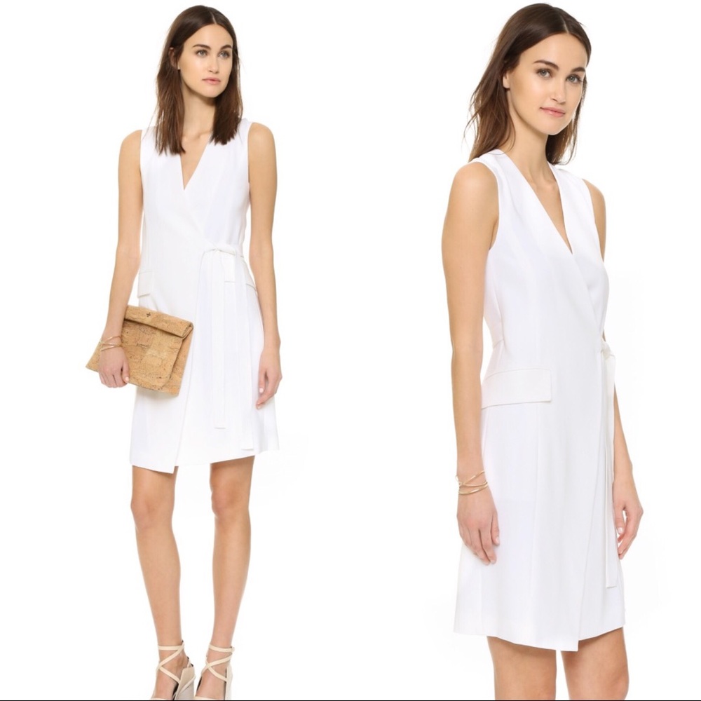 Theory-White Livwilth Soft Crepe Wrap Dress SZ-10