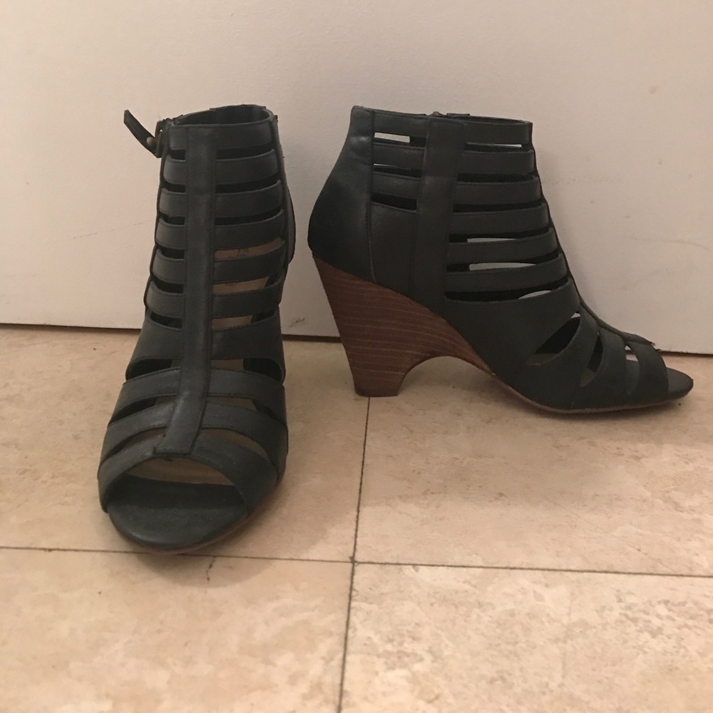 Crown Vintage Black Cage Wedge Bootie