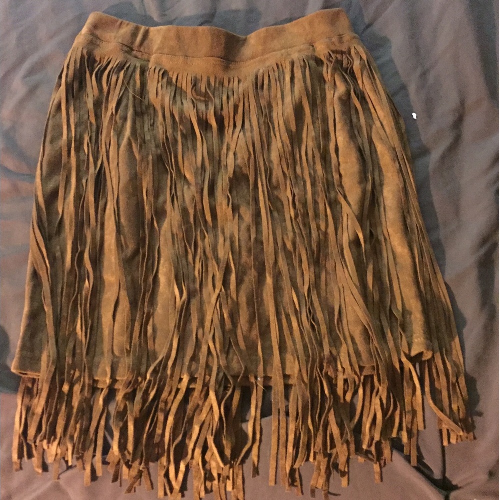 Tan mini skirt with fringe