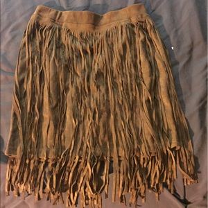 Tan mini skirt with fringe