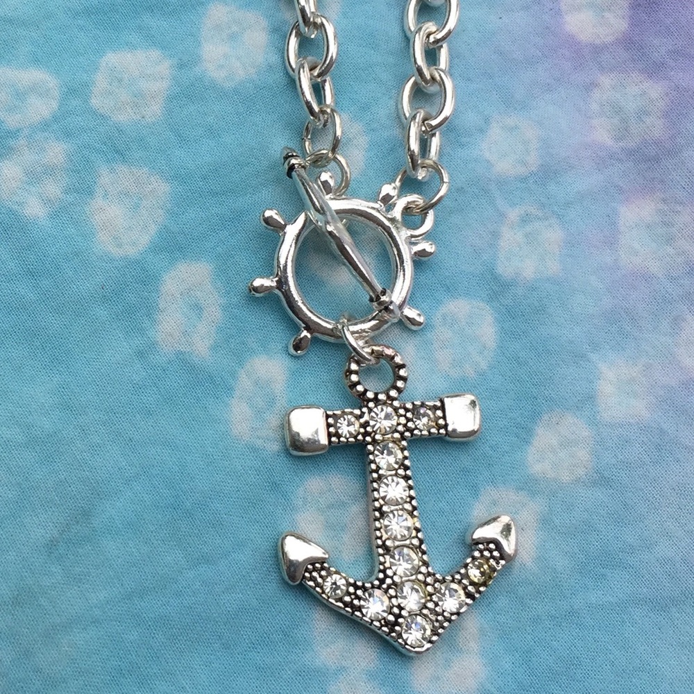Silver Rhinestone Anchor Chain Bracelet