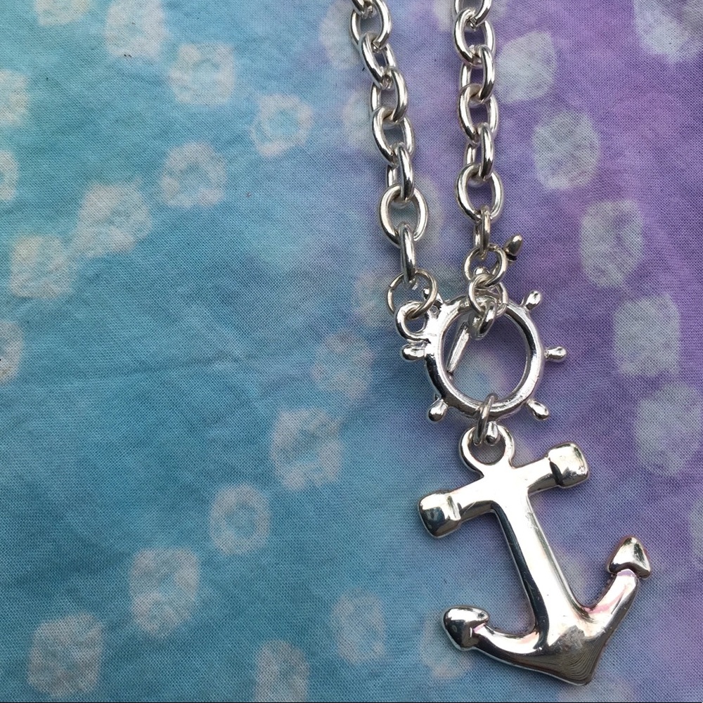 Silver Rhinestone Anchor Chain Bracelet - Picture 3 of 3