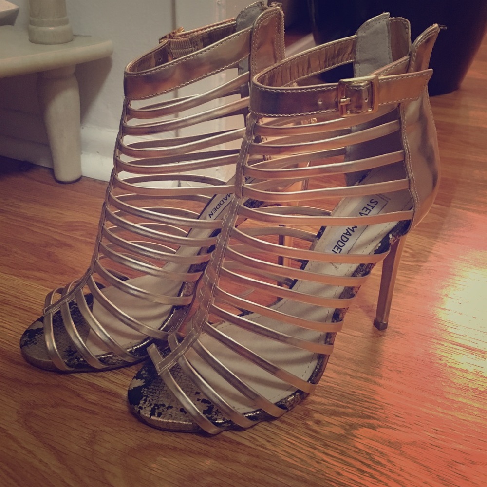 Steve Madden strappy, gold, heels
