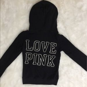 VICTORIAS SECRET PINK BLACK & WHITE ZIP UP HOODIE