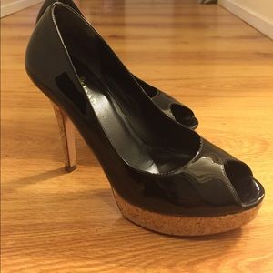 Size 8 Cole Haan black with cork open toed heels