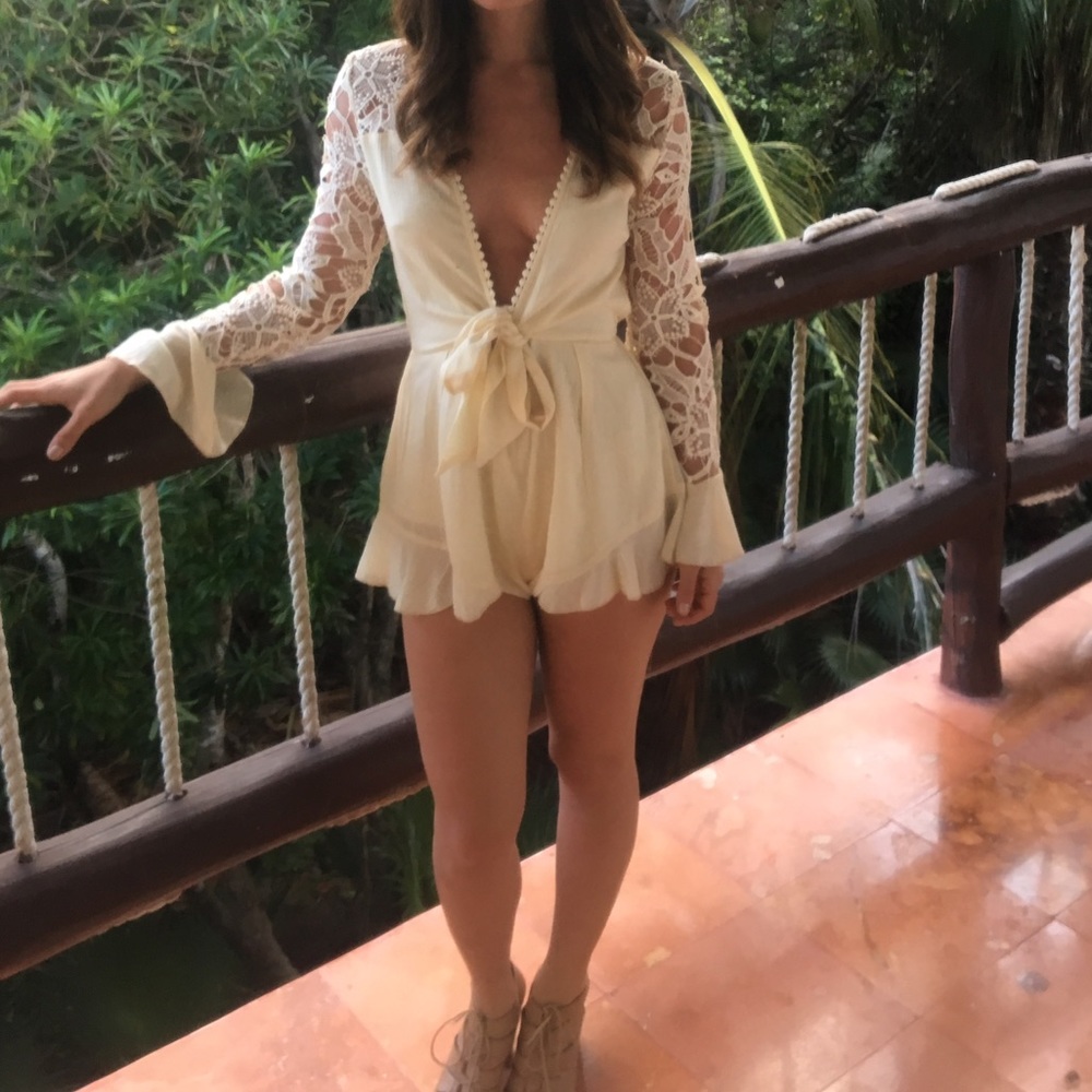 Cream romper with lace detail