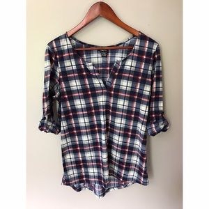 *Rue 21* red blue and white thin plaid shirt