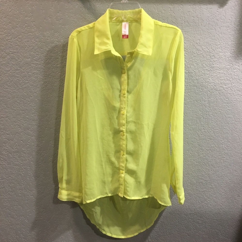 Yellow Long sleeve see-through button up